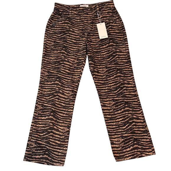 Joie Zebra Jacquard Cropped Pants Size 28 Black Bronze High Rise NWT - Picture 2 of 5